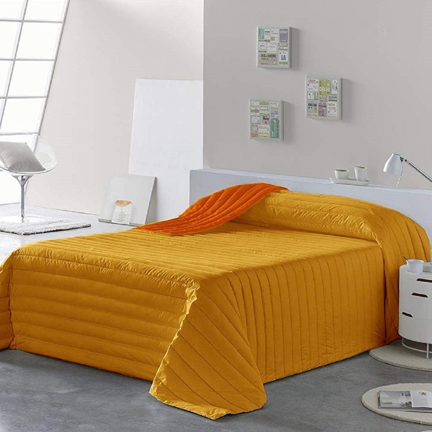 PETTI Artigiani Italiani - Couvre-lit simple, housse double face, housse à ressorts, bleu nuit, blanc, 100% Made in Italy Couettes et couettes Naty Shop Orange Taille de lit 140 (240X260 Cm)