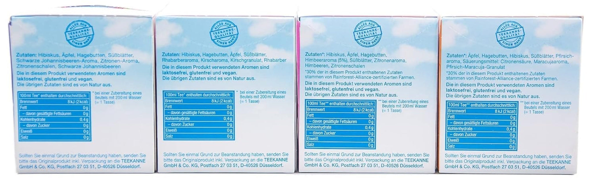 Teekanne Frio pack de 4, cerise rhubarbe, citron groseille, citron framboise, pêche passion (4 x 45 g)