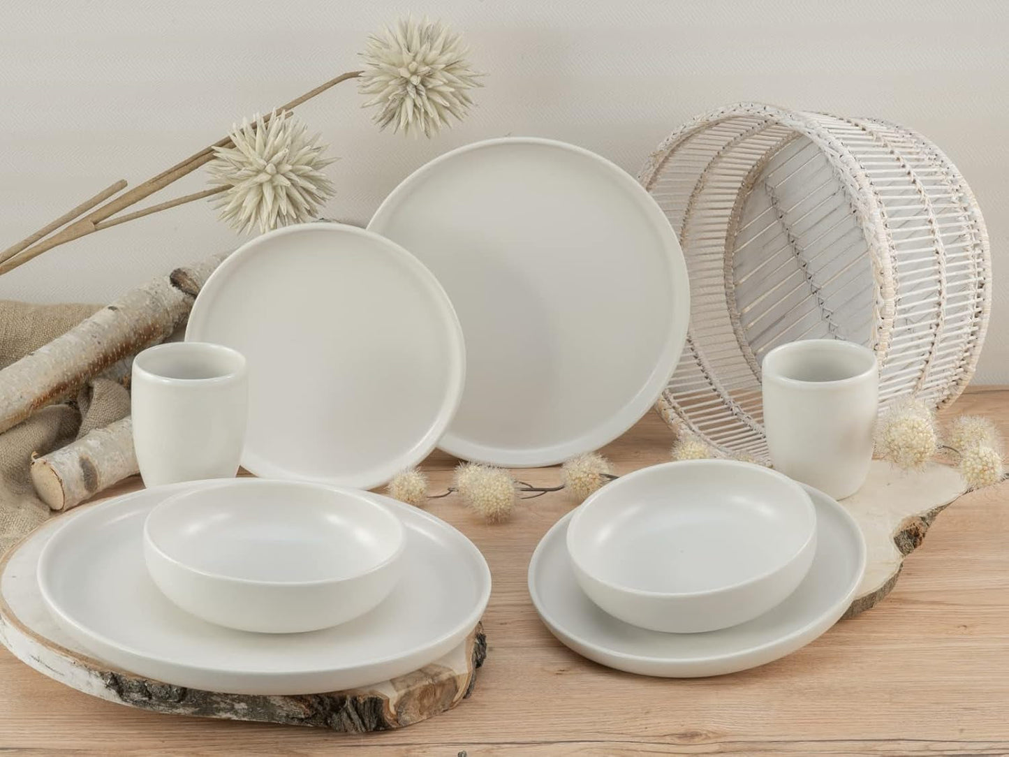 CreaTable, 33065, Service de table 12 pièces série Uno jaune-blanc, service d'assiettes en porcelaine, passe au lave-vaisselle et au micro-ondes, fabriqué au Portugal