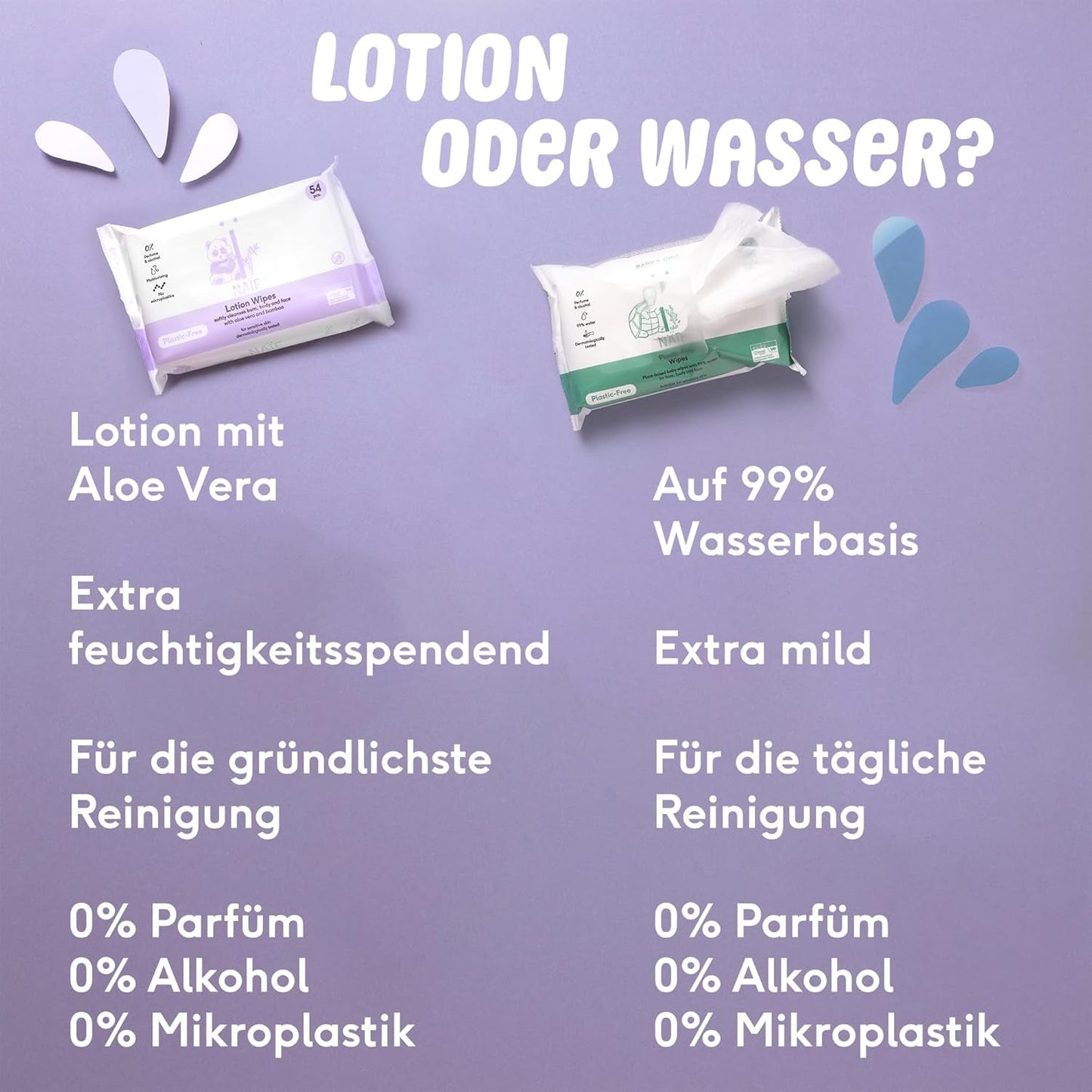 Naïf - Lingettes humides sans plastique - 864 pièces (16 paquets de 54 lingettes) - Soin des fesses, du corps et du visage de bébé - 99% d'eau - 0% de parfum et d'alcool