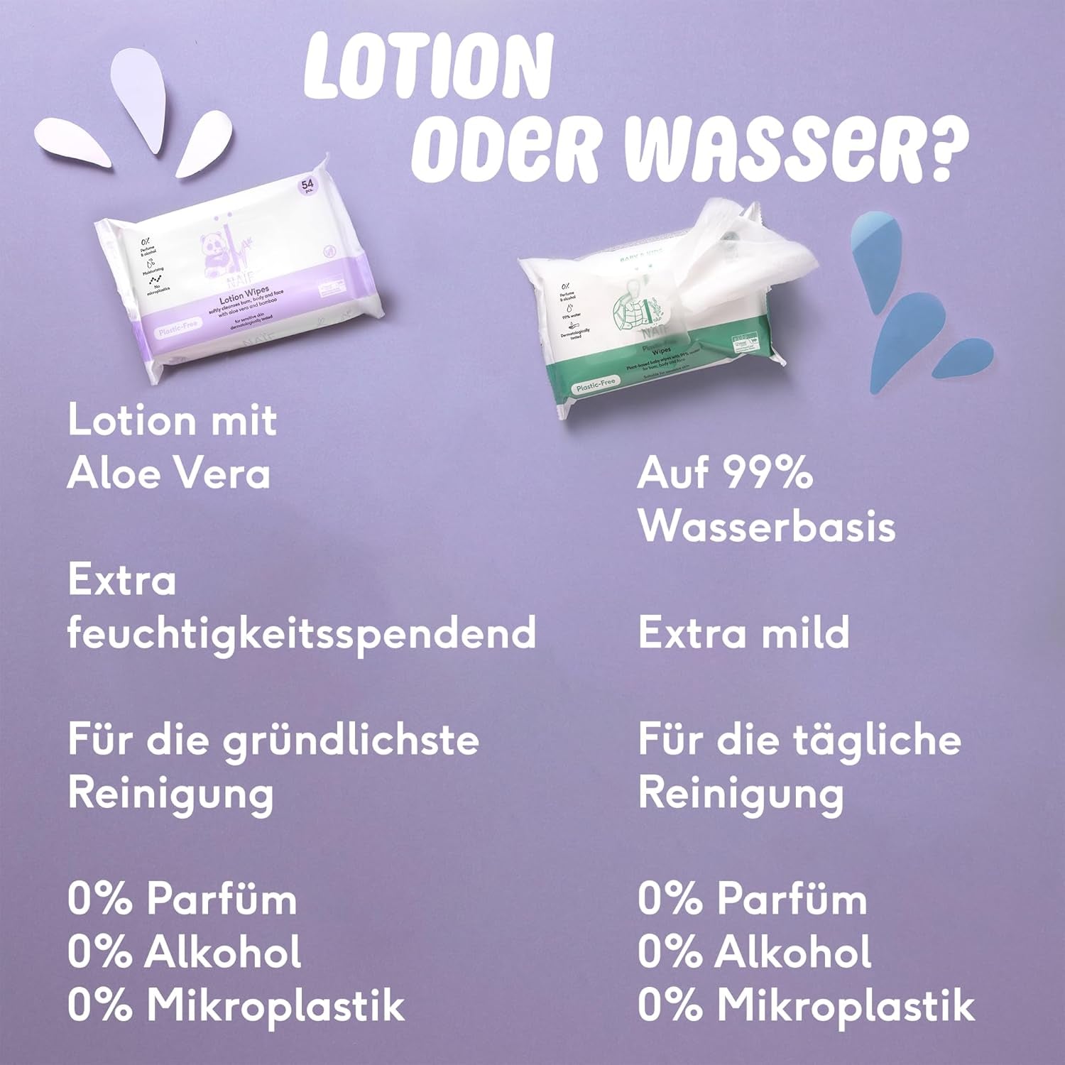 Naïf - Lingettes humides sans plastique - 1296 pièces (24 pièces x 54 lingettes humides) - Soins fesses, corps et visage de bébé - 99% d'eau - 0% parfum & alcool