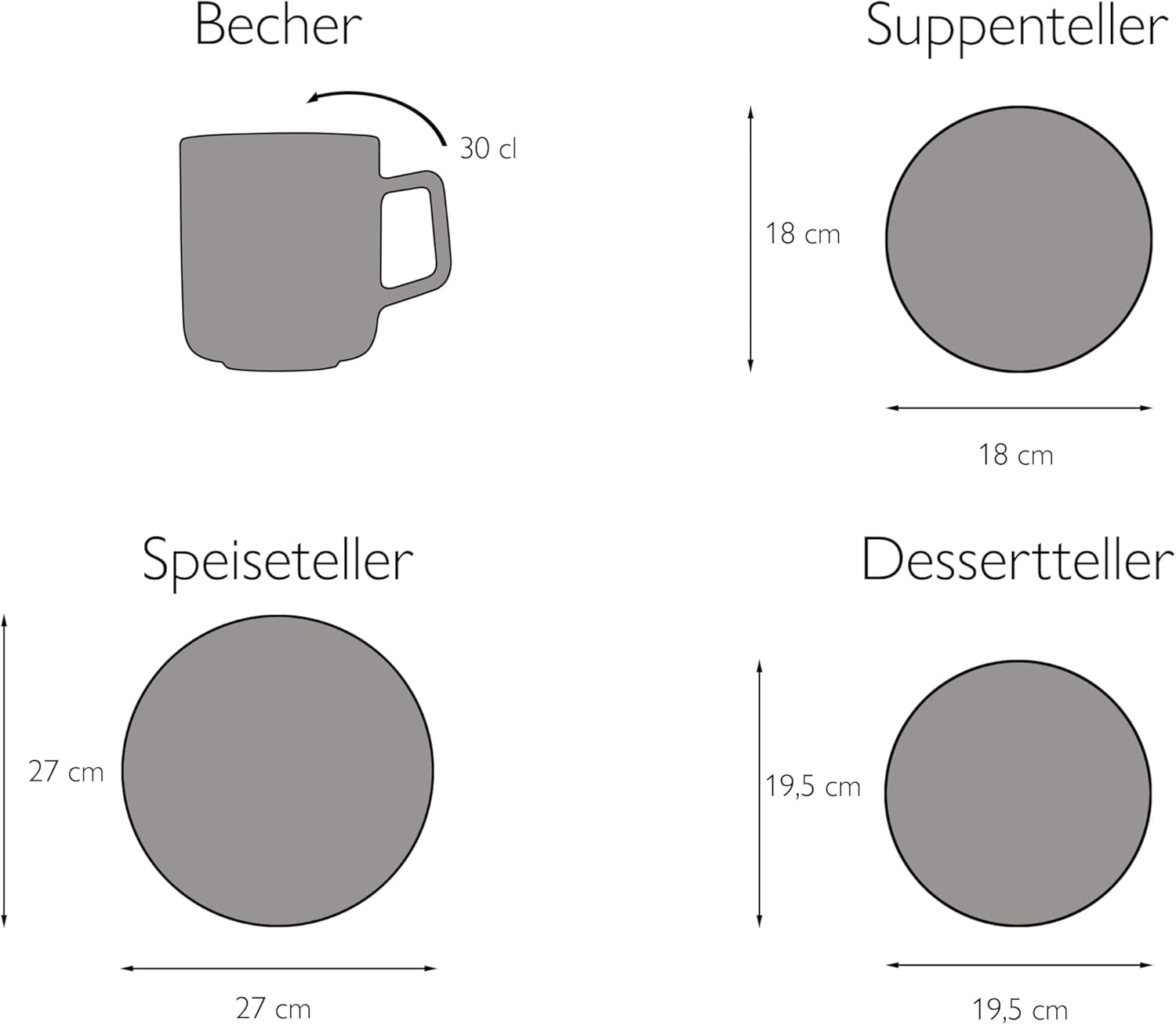 CreaTable, 21016, série moderne Scandic bleu-gris, service de table 16 pièces, service combiné en porcelaine, passe au lave-vaisselle et au micro-ondes, fabrication de qualité