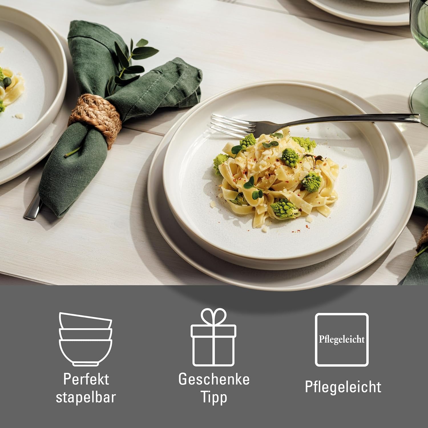 comme. de Villeroy & Boch – Service de table en coton artisanal 4 teilig Weiß, Spülmaschinenfest, Mikrowellensicher, Geschirrset, Tafelservice Modern, Speiseteller, Tiefe Teller, Pottery-Look, Premium Porzellan