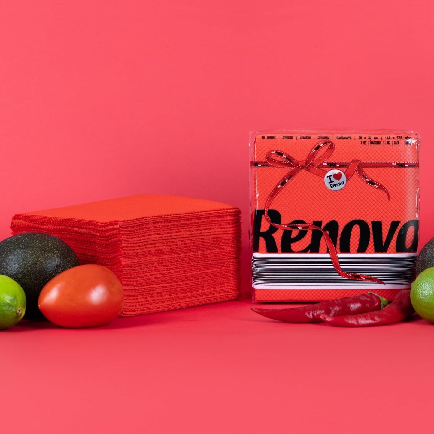 Serviettes en papier Renova, étiquette rouge rouge - 70 serviettes