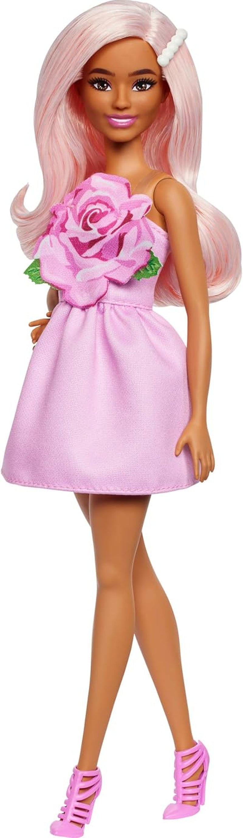 Poupée Barbie Fashionistas no. 238 avec cheveux rose pastel, robe bustier avec haut rose, pince à cheveux en perles et talons hauts à lanières, HYT94 Naty Shop Dolls Default Title