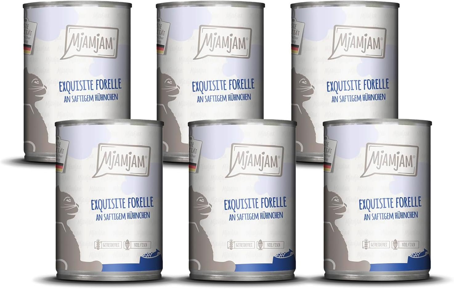 MjAMjAM - Nourriture humide premium pour chats - Truite raffinée au poulet juteux, paquet de 6 (6 x 400 g), sans céréales