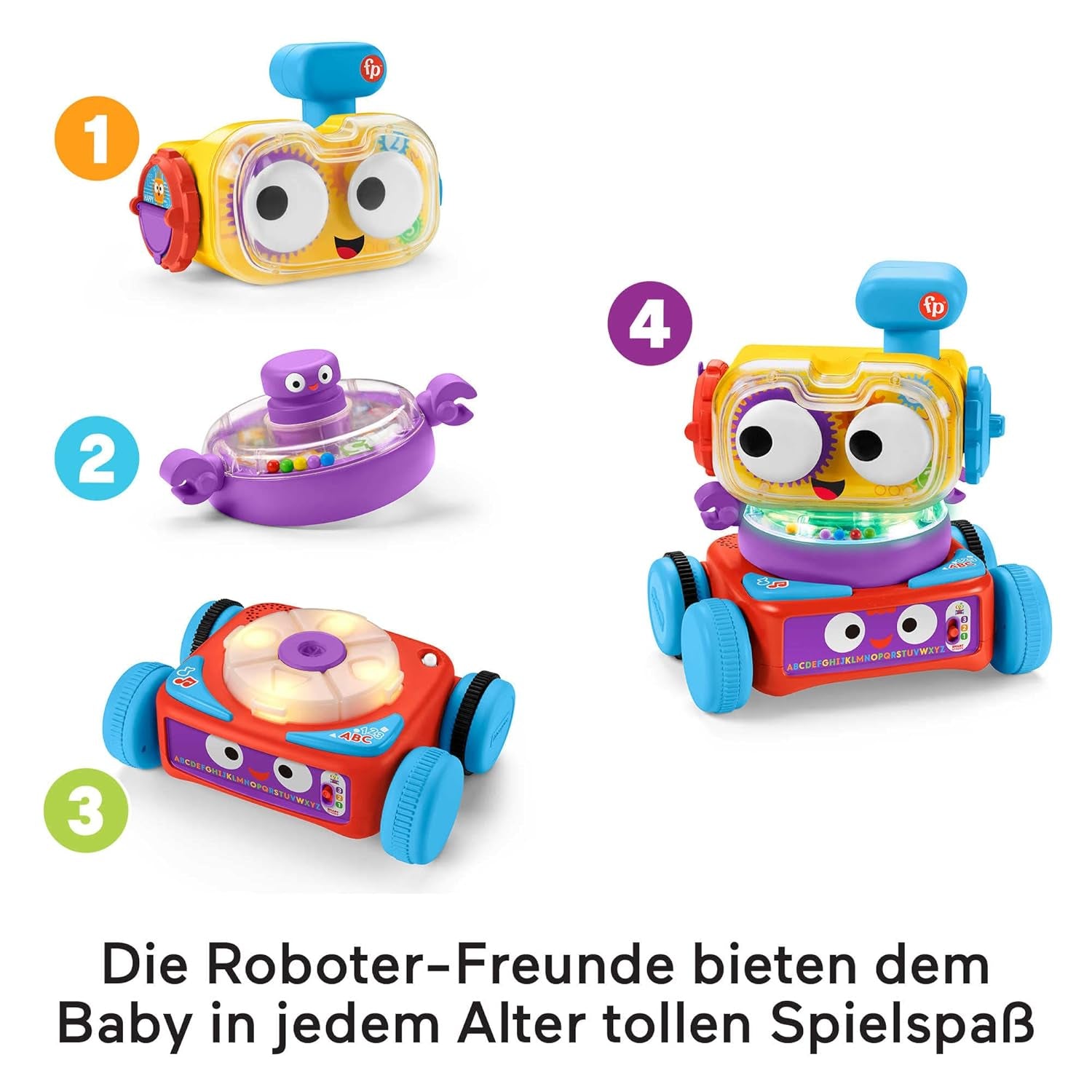 Fisher-Price Robot d'apprentissage 4 en 1 Linus pour bébés et tout-petits, jouet à partir de 6 mois - germanophone, HCK39 Baby Toys Naty Shop