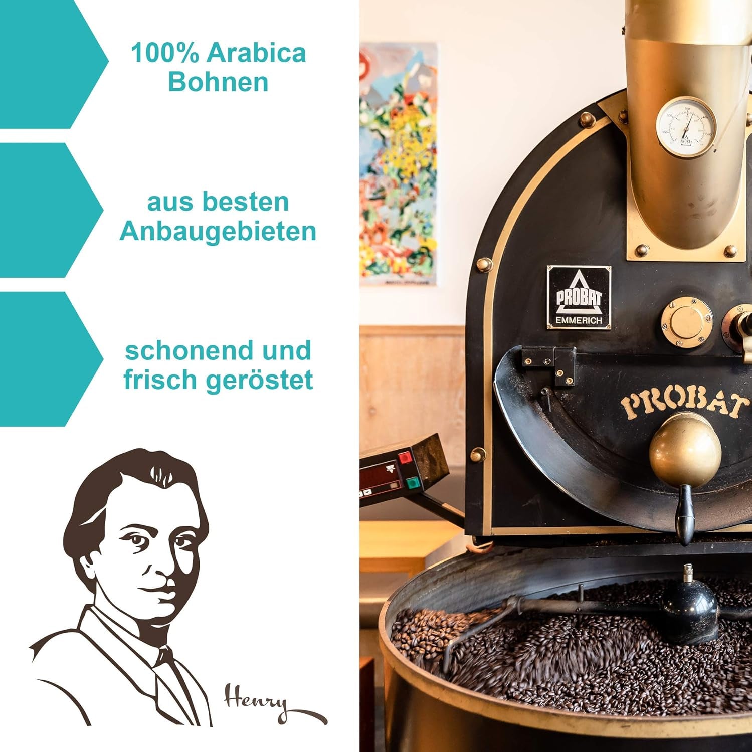 Henry's Macadamia Coffee 1000g - notre café gastronomique raffiné aux saveurs les plus raffinées - torréfié artisanalement - grains de café de qualité supérieure