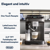 De'Longhi Magnifica Evo Next - Expresso entièrement automatique Perfetto avec mousseur à lait LatteCrema, 13 boissons à une touche, cafetière et cappuccino, écran tactile couleur, titane (ECAM312.80.TB)