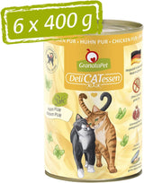 GranataPet DeliCatessen Chicken PUR, Nassfutter für Katzen, Futter ohne Getreide & ohne Zuckerzusätze, Katzenfutter mit hohem Fleischanteil & huiles de haute qualité, 6 x 400 g