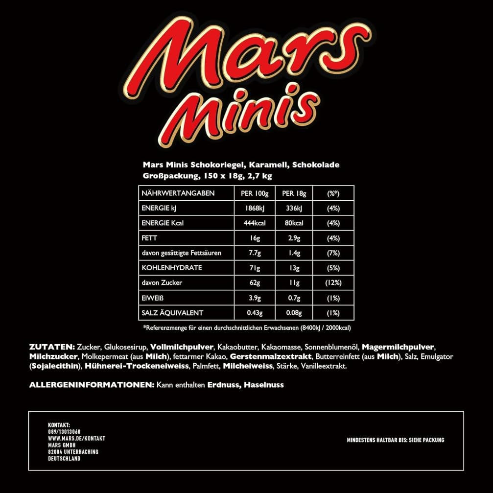 Barres de chocolat Mars Minis | Paquet de chocolat en vrac | Caramel | 150x18g
