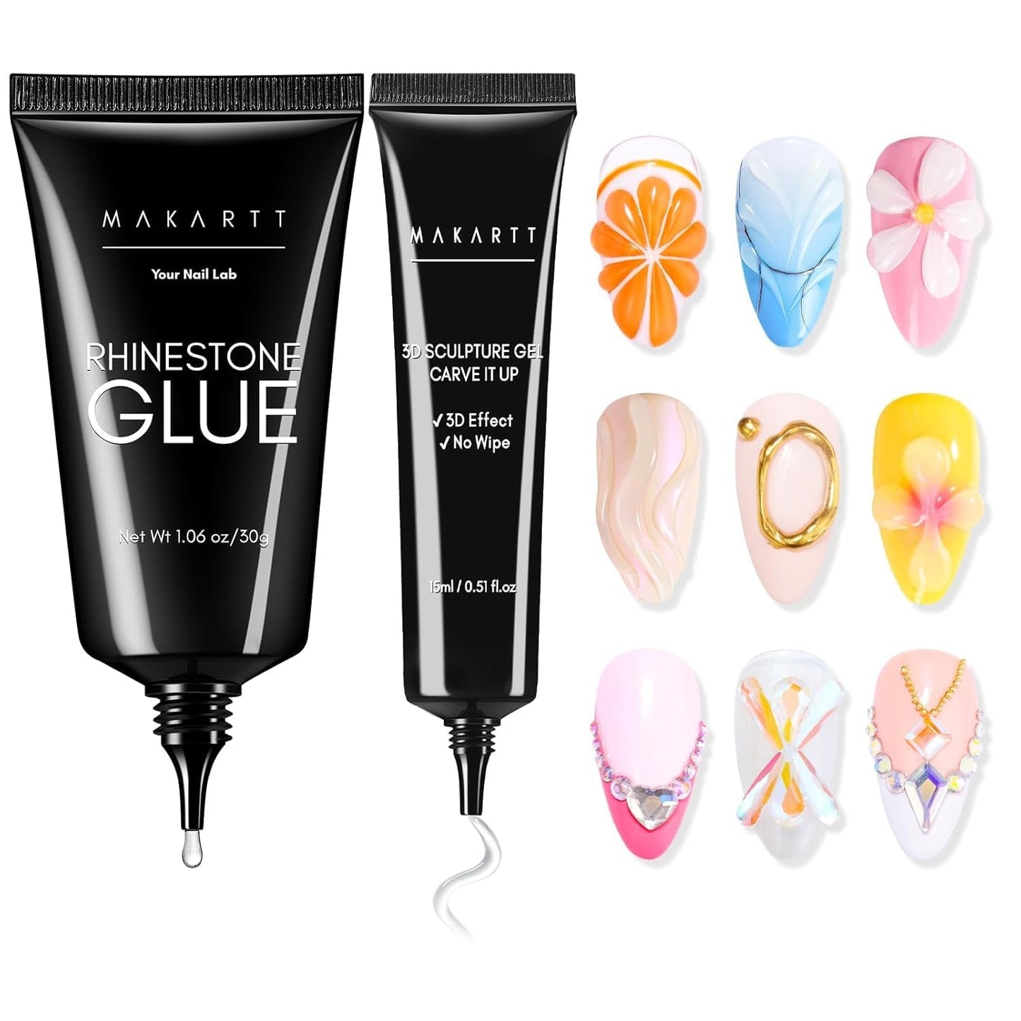 Makartt Gel adhésif pour strass – 15 ml de colle UV pour ongles avec breloques roses en forme de cœur, bijoux et accessoires de design d'ongles pour manucure à domicile, cadeau de Saint-Valentin