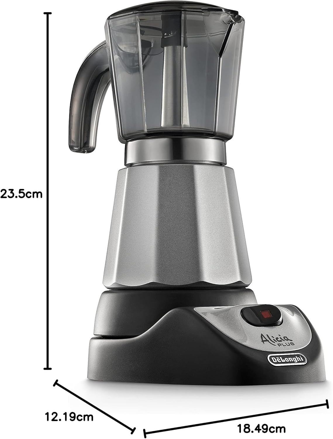 De'Longhi Alicia Plus EMKM6.B Moka Pot (rotatif à 360°, 550 W) Argent-Noir