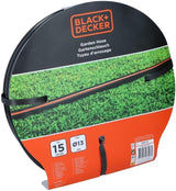 Tuyau d'arrosage BLACK+DECKER 15 mètres - Ø13MM - PVC résistant - Arrosage du jardin, lavage de la voiture, remplissage de la piscine - Compatible avec tout robinet standard - Noir/Orange