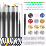 MELLIEX 45 pièces ensemble de décoration d'ongles, pinces à ongles, strass, paillettes, feuille d'or, conception de stylos à points, bande de ruban pour l'art des ongles, ensemble de manucure