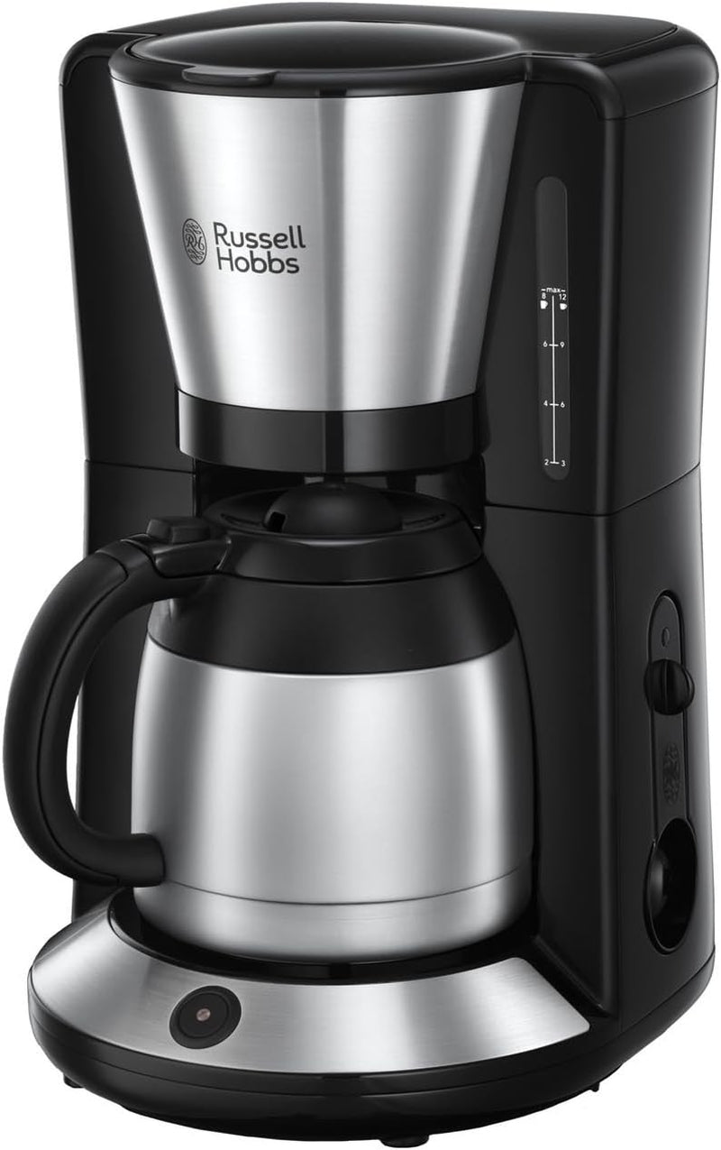 Cafetière Russell Hobbs [Pomme de douche pour une extraction et un arôme optimaux] Adventure (1 à 8 tasses, carafe thermique 1,0 L, arrêt automatique, système anti-goutte, 1100 W) Cafetière à filtre 24020-56