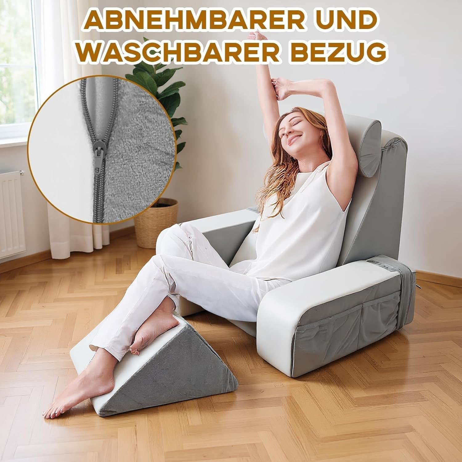 Oreiller de lecture avec support de cou et accoudoirs amovibles, oreiller de dos confortable et léger pour lit et canapé, oreiller de dos pour adultes, dossier en mousse à mémoire de forme pour lire, regarder la télévision et les jeux vidéo