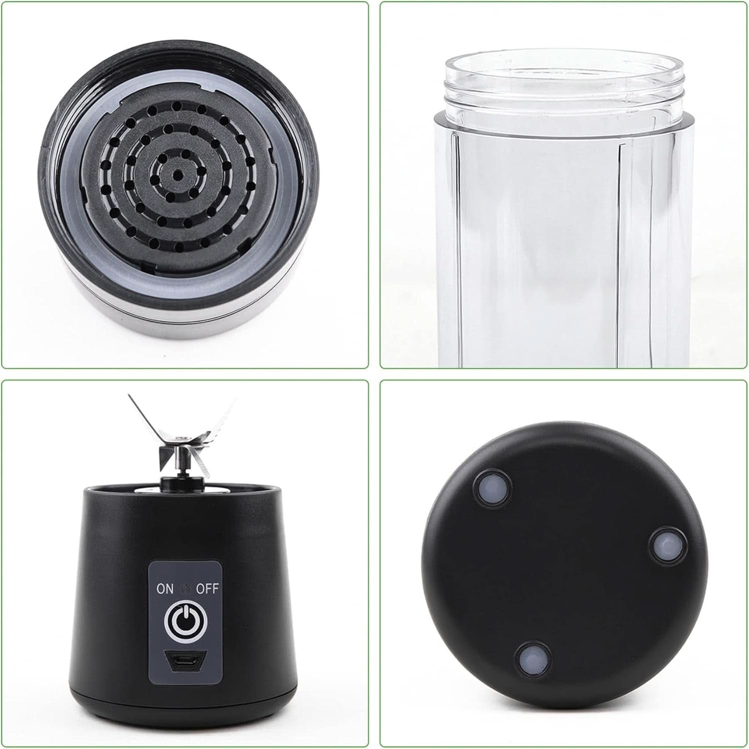 Mélangeur Smoothie Maker Entsafter: 380Ml Standmixer Persönlicher Shaker Proteinshake Mit 6 Edelstahlmesser Tragbar-Bpa-Freie Mit USB-Mixbecher Für Shakes,Saftoutdoor,Schwarz Bucatarie Naty Shop