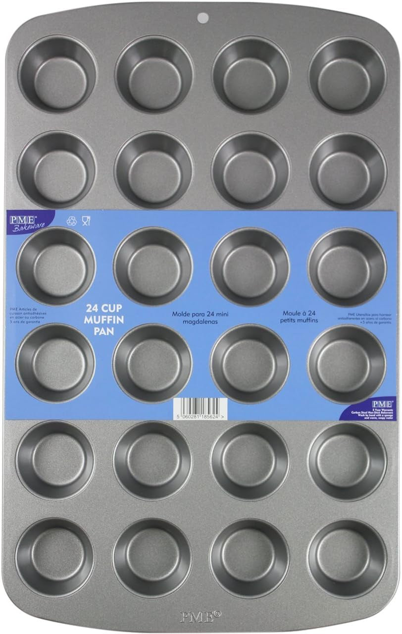 CSB111 Antihaftbeschichtete Mini-Muffinform Mit 24 Löchern Aus Karbonstahl, Edelstahl, Argent, 39,4 X 24,6 X 2,1 cm Moules et plaques pour pâtisserie Naty Shop