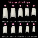 Faux ongles 500 pièces couleur naturelle faux ongles artificiels 10 tailles bricolage acrylique avec boîte brosse à ongles cuticule poussoir lime à ongles