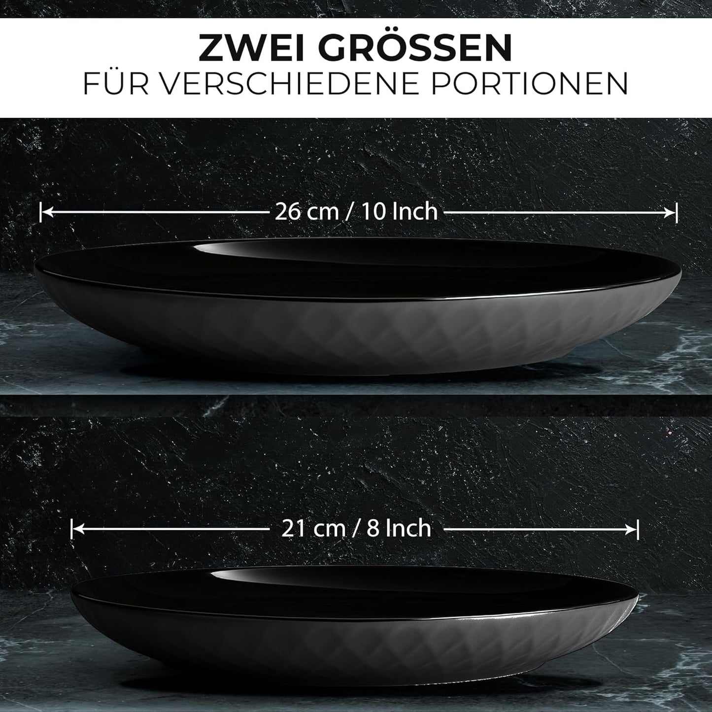 MIAMIO - Service de table/assiettes modernes en céramique 6 pièces pour 6 personnes - Collection Palmanova (Noir, Grandes assiettes (6x))