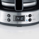 Machine à expresso SEVERIN "TypeSwitch" avec carafe en verre et minuterie, AromaSwitch pour choisir 2 options de préparation, horloge numérique avec fonction minuterie, pour jusqu'à 10 tasses, 1000W, acier inoxydable brossé-noir, KA 4826