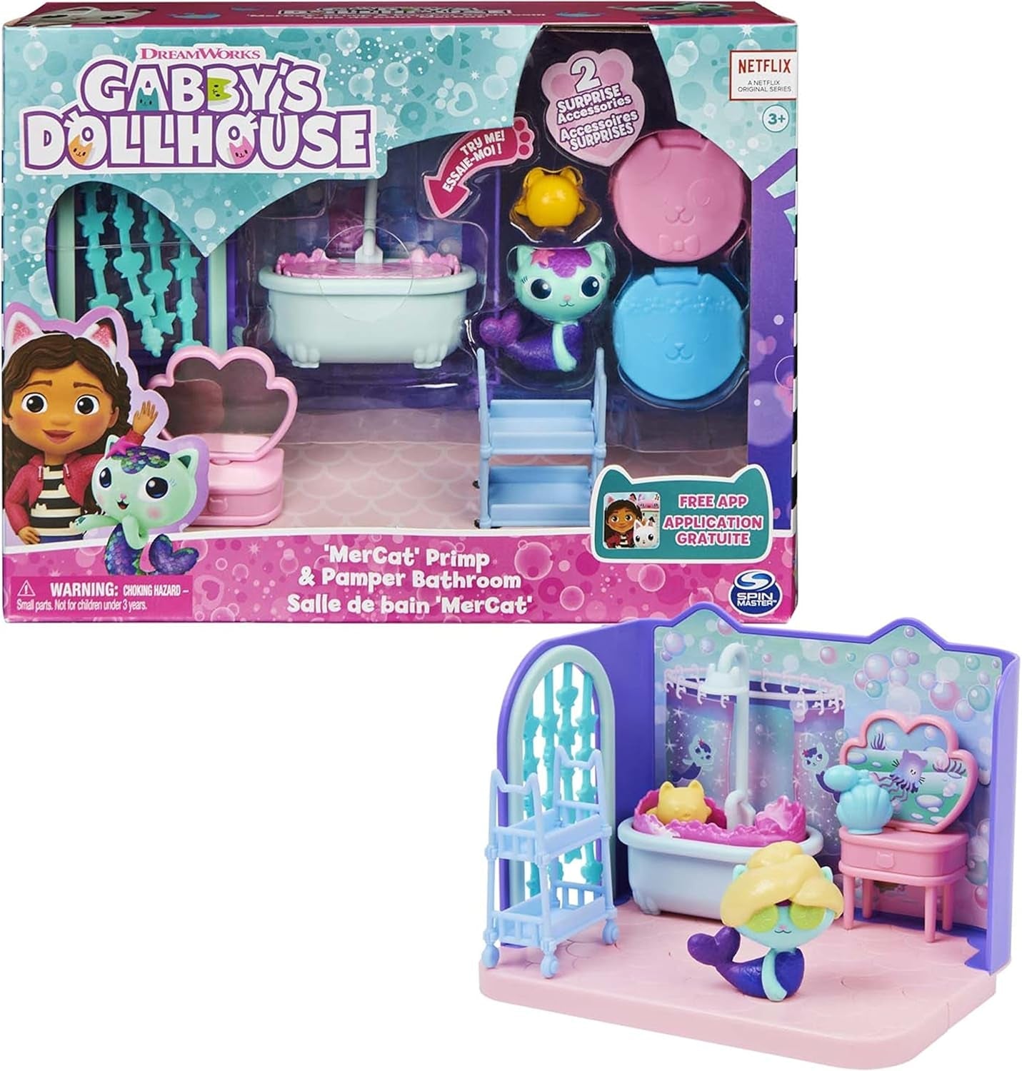 Chambre de luxe Gabby's Dollhouse, salle de musique Groovy et chambre de luxe, bain de luxe, bain de chaton marin