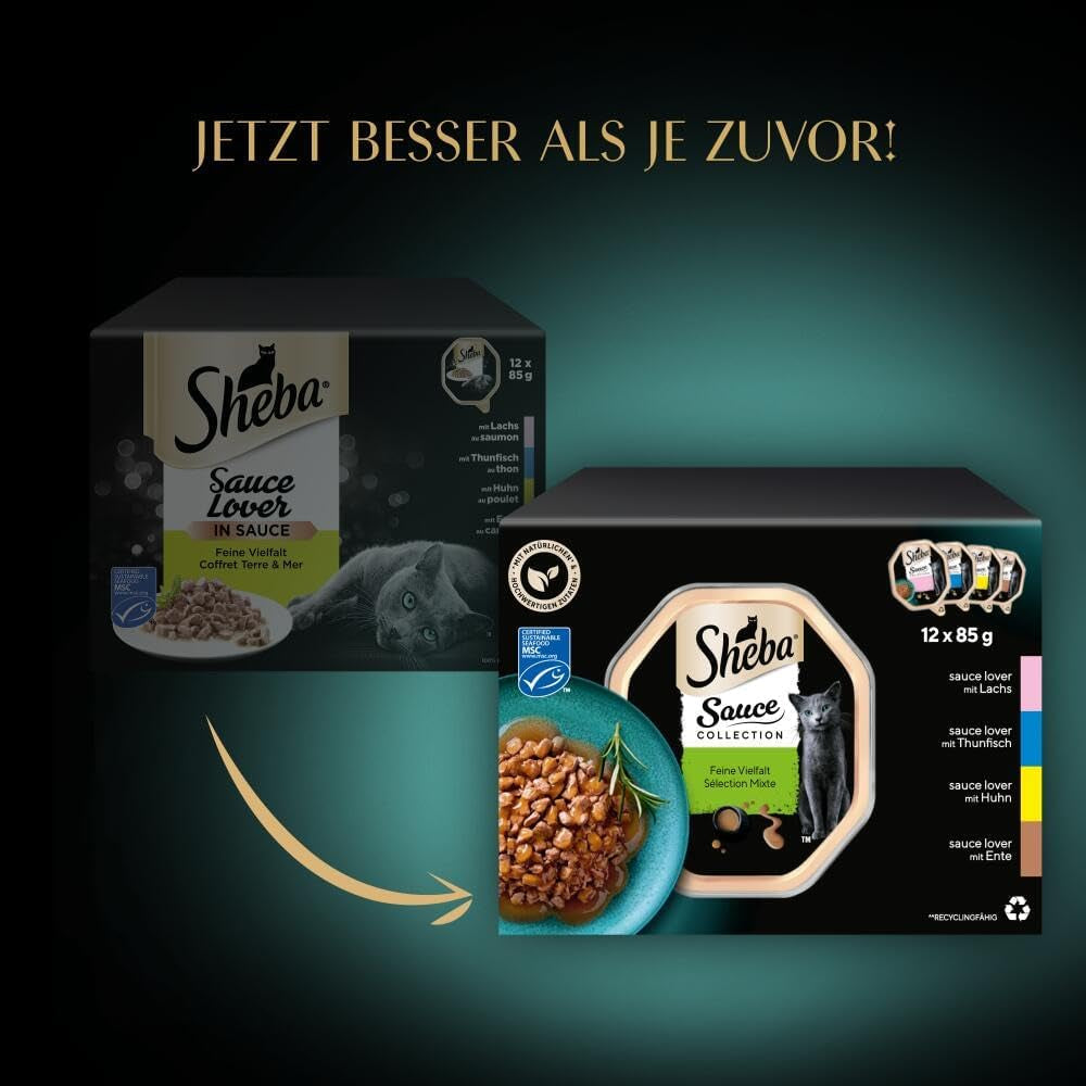 Plateau de collecte de sauce Sheba Multipack, variété fine MSC, 4x12x85g