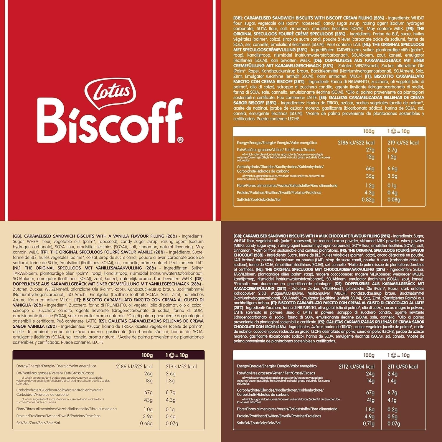 Biscoff Lotus | Pack varié de biscuits doubles | 3 variétés | 2 paquets par variété | 15 biscuits doubles par paquet | Ingrédients d'origine naturelle | Pas de colorants | 6x150g | 900g