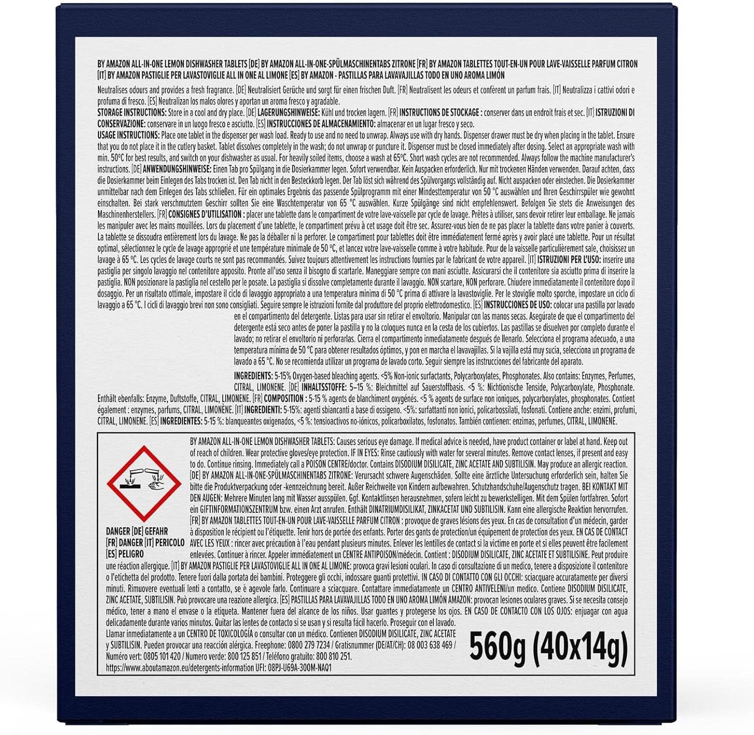Tablettes pour lave-vaisselle tout-en-un, citron, 40 tablettes Naty Shop Kitchen Detergents