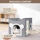 Katzenbetten für Indoor Katzen, Faltbares Katzenhaus, Katzenhöhle 2 Schicht Würfel Großer Raum Katzenbett mit Kratzbrett et Spielball, 15,8 x 15,8 x 15 pouces