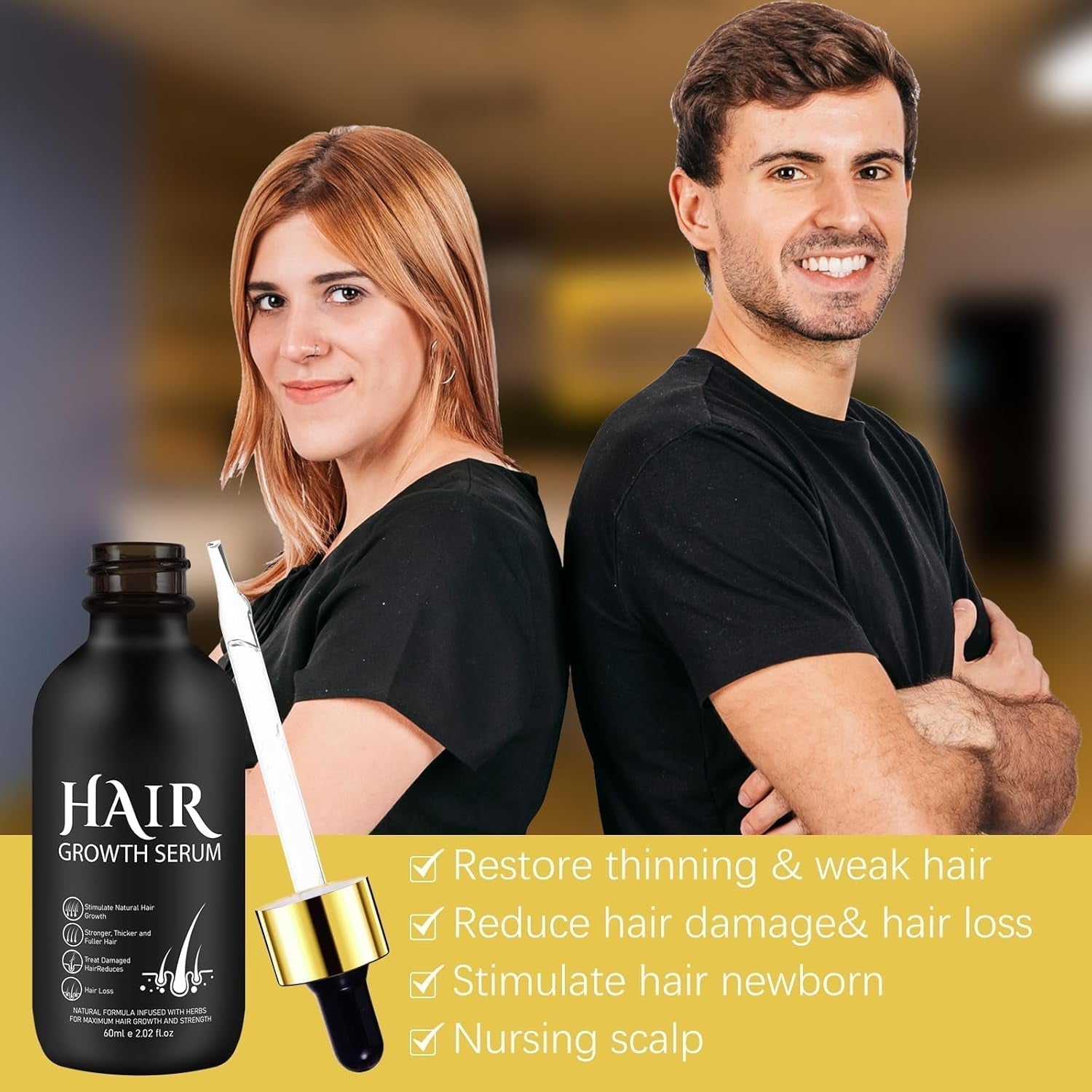 Huile de Croissance Capillaire Bio 5% - Solution Usage Externe - Croissance et Épaississement des Cheveux - Pour Chute de Cheveux Masculine et Cheveux Clairsemés - Réactive les Follicules Rétrécissants - Distributeur à Pompe Précis, 60ml Soin Capillaire Naty Shop