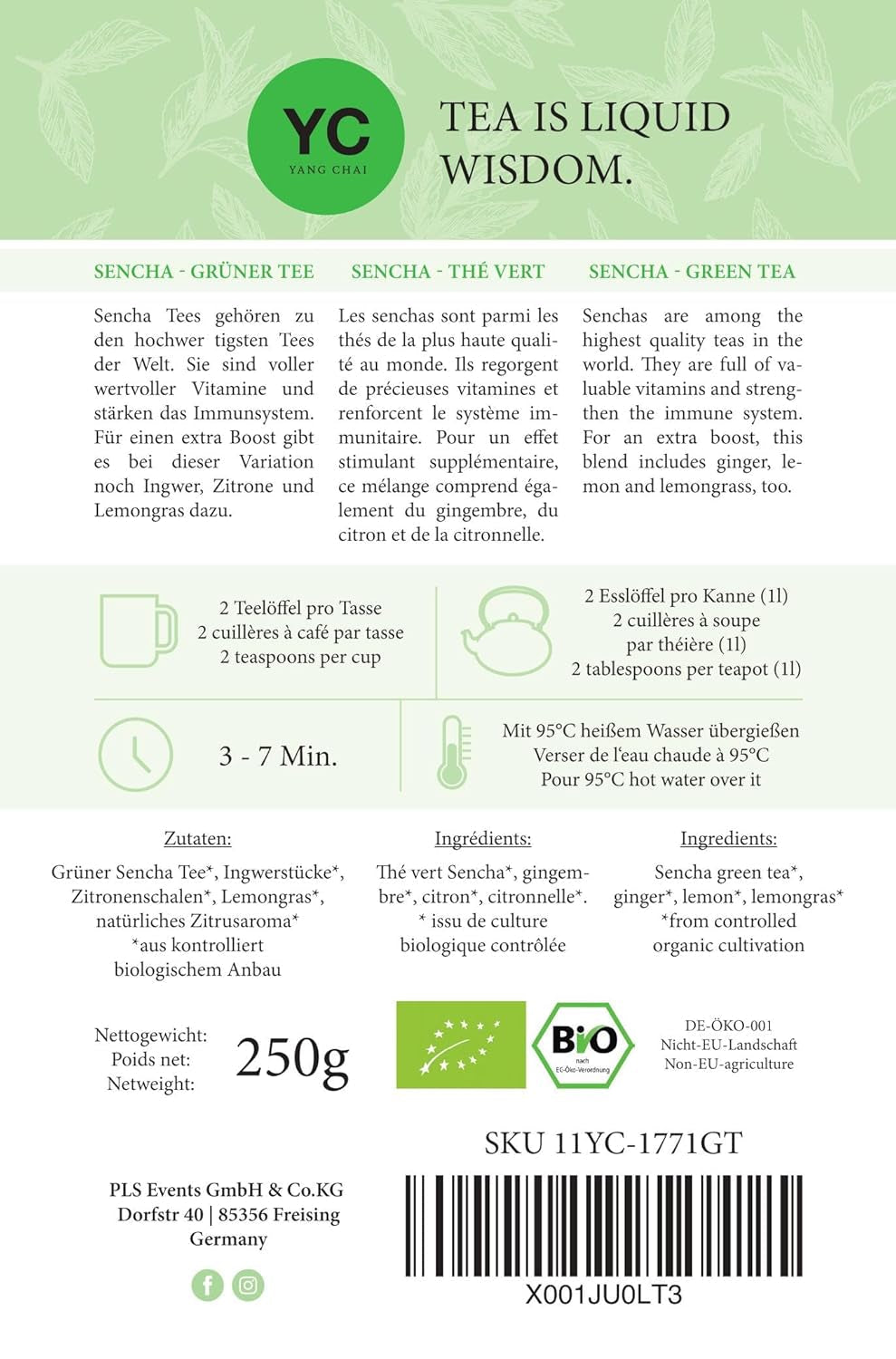 YC Yang Chai Sencha Green Tea BIO 250G - Thé japonais en vrac au goût de bergamote - Thé vert japonais original "Dynastie Sencha" issu de l'agriculture biologique contrôlée