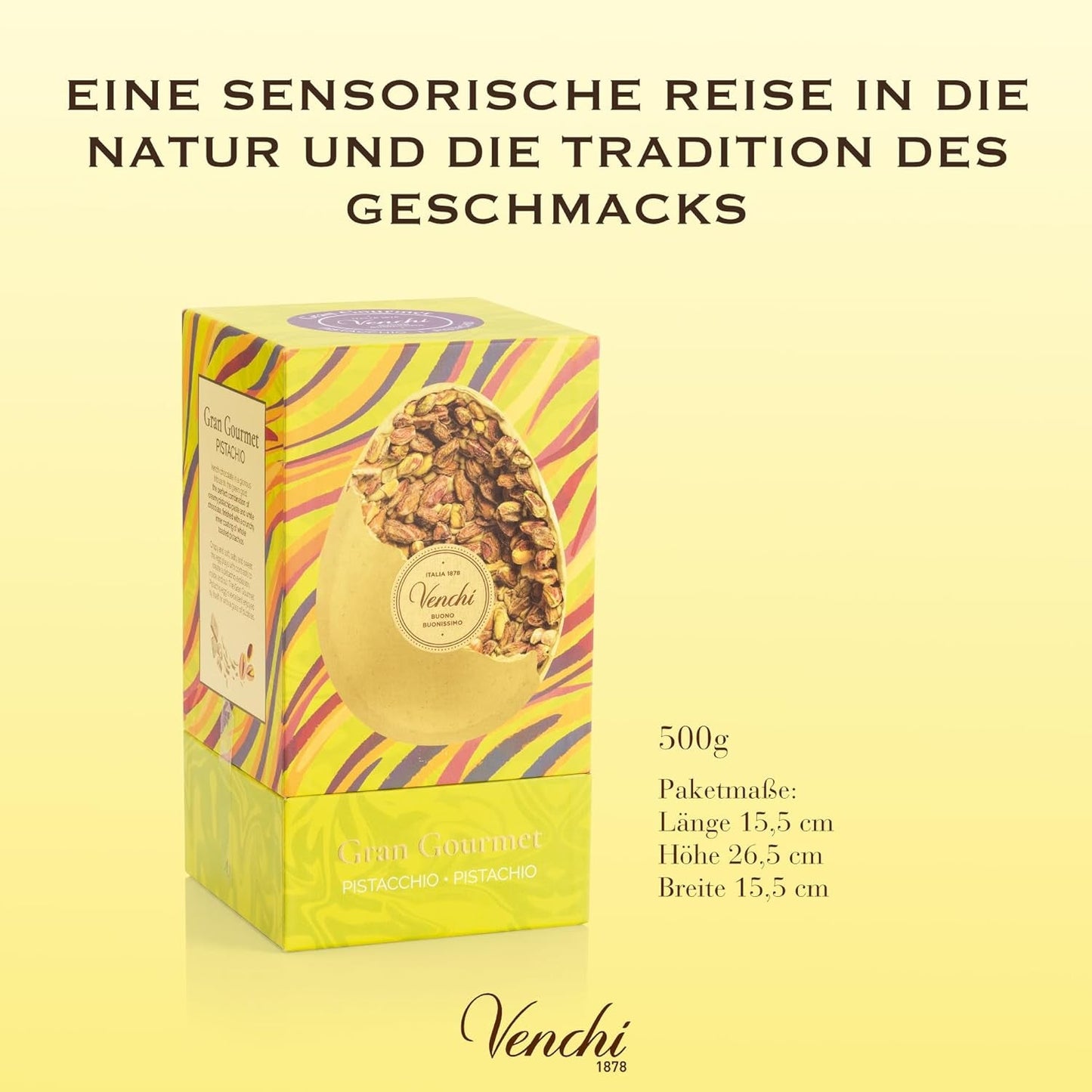 Venchi - Oeuf en chocolat, saveur pistache, à la pistache entière, avec surprise, sans gluten, 500g, collection Pâques, idée cadeau