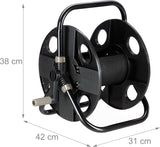 Enrouleur de tuyau Relaxdays, pour tuyau 30 m 1/2", acier, plastique, support de tuyau, HL : 38 x 42 x 31 cm, noir-gris