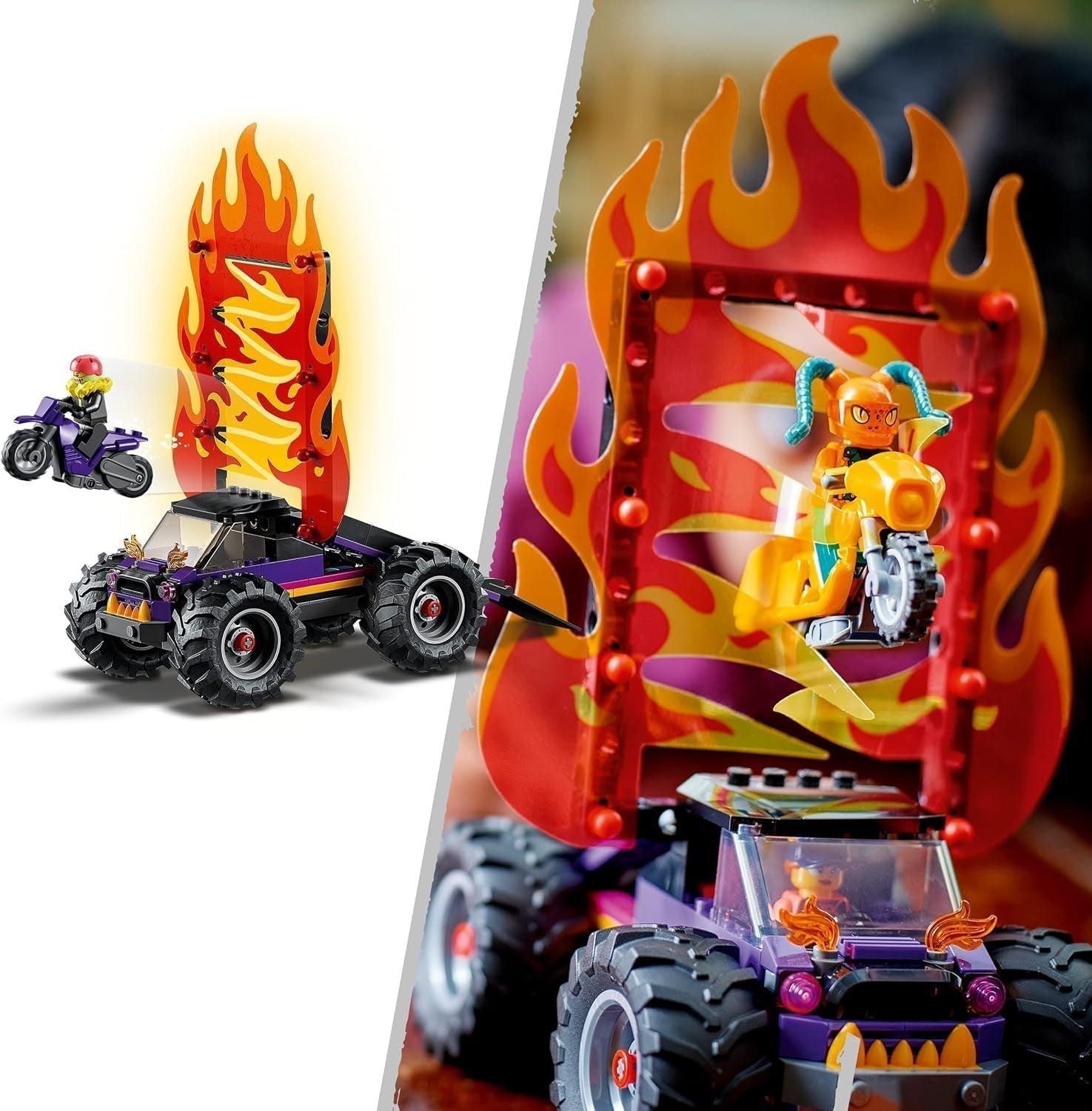 LEGO 60339 City Stuntz Ensemble de double boucle pour le spectacle de cascades, Incl. rampe, camion monstre, 2X moto et 7 figurines, jouet pour enfants à partir de 7 ans Jeux de construction Besuche den LEGO-Store