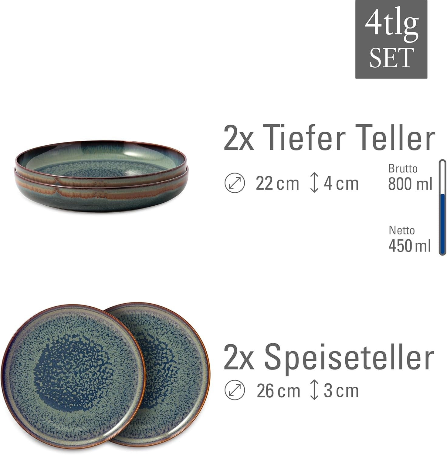 Service de table Crafted Breeze de Villeroy & Boch, 4 pièces, pour 2 personnes, vert
