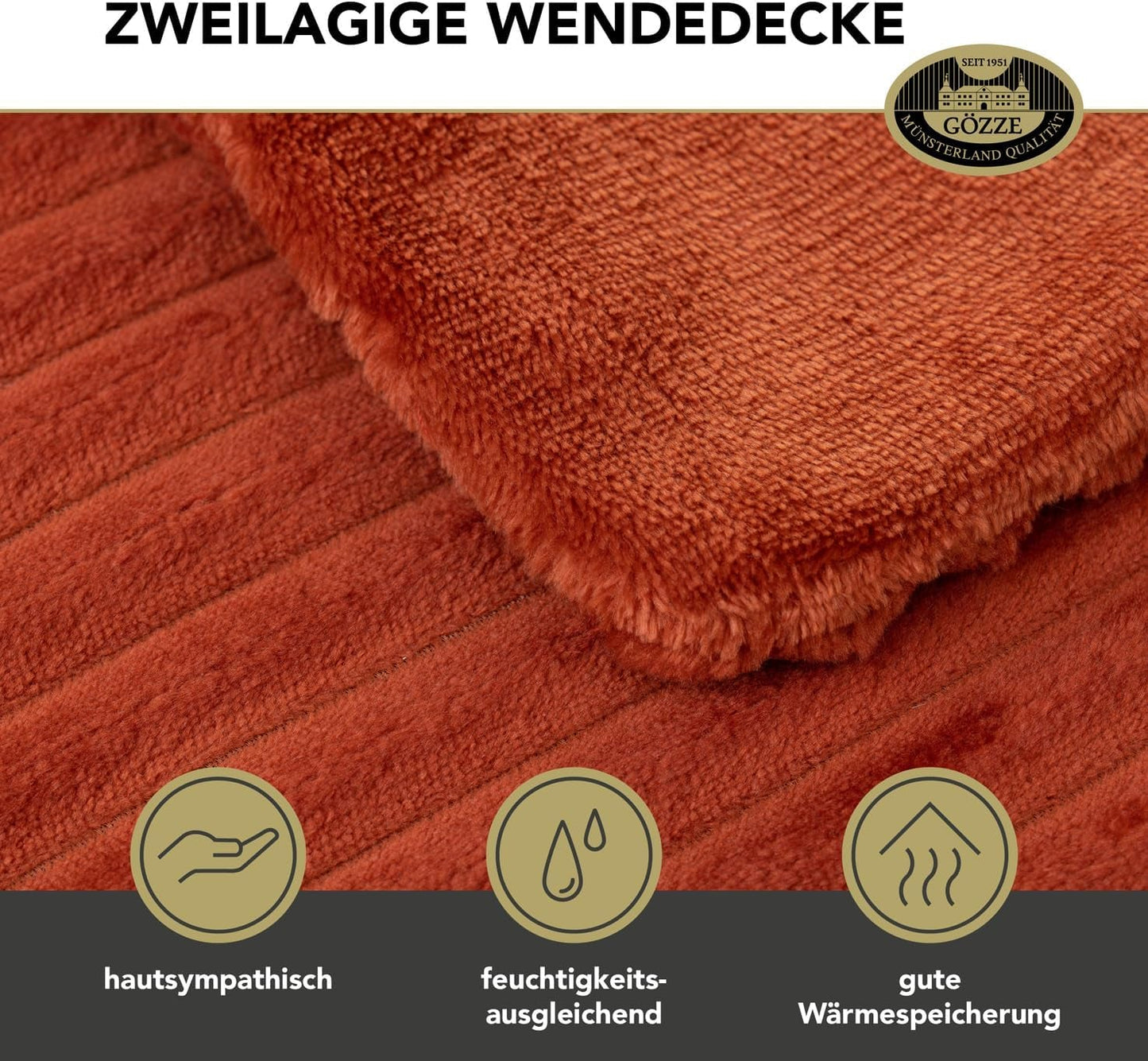 Gözze - Couverture confortable et douce aspect velours côtelé, 1620G/pièce, 150 X 200 Cm - cannelle Lits et Couvertures Besuche den Gözze-Store