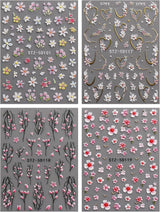 JMEOWIO 3D Nail Art Autocollant Fleur Nail Art Autocollant Selbstklebend Nagelaufkleber 5D Stéréoscopique Frühling Sommer Floral Décoration Nageldesign Zubehör 4 Blatt