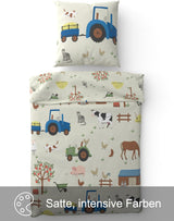 Skybrands Kinder Bettwäsche Tiere 135X200 Bauernhof Kinderbettwäsche Bagger Traktor Baumwolle Kinderbettwäsche 2Tgl. Pour les jeunes et les filles Naty Shop