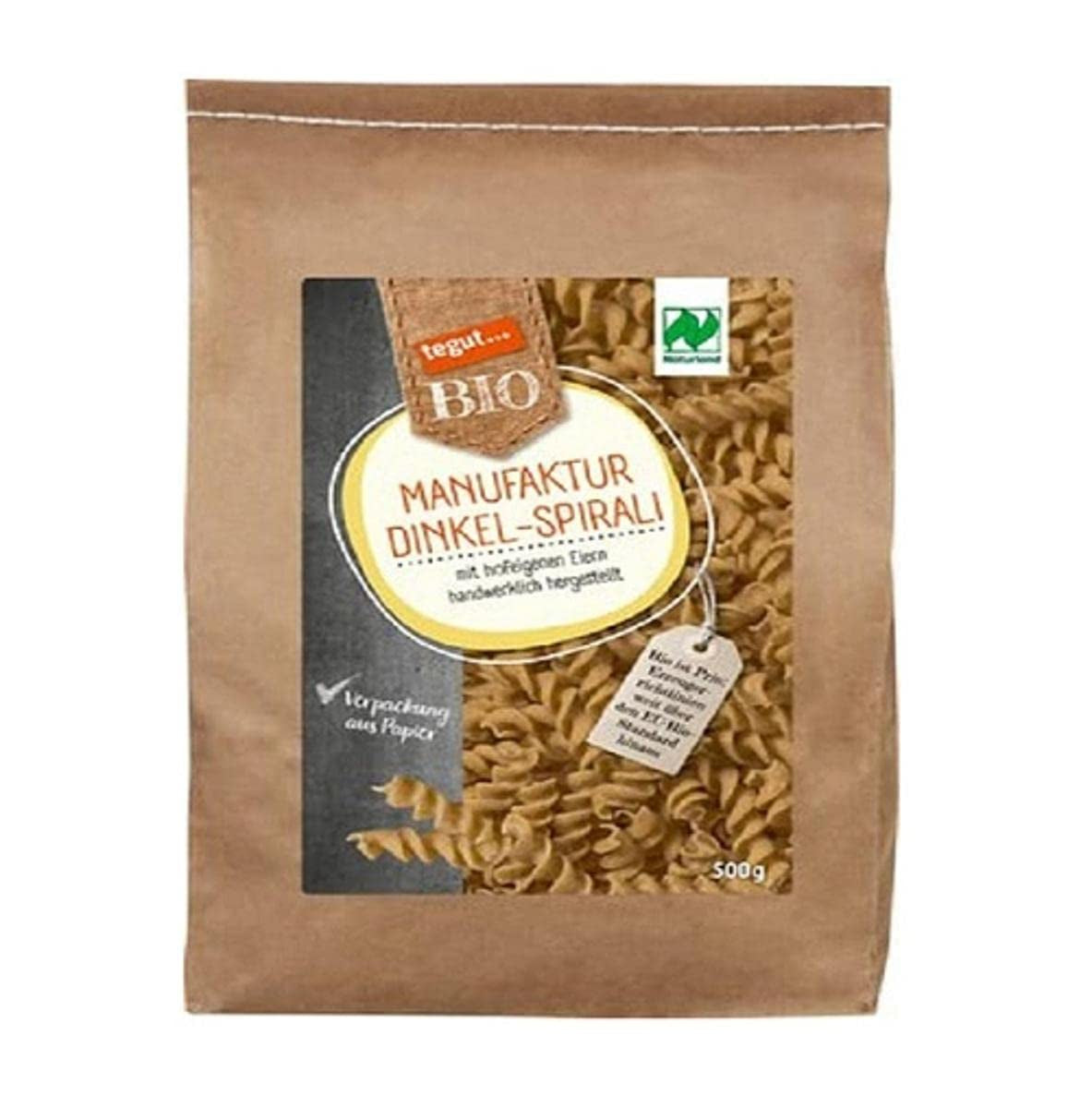 tegut... Pâtes spirales d'épeautre bio, 1 x 500 g