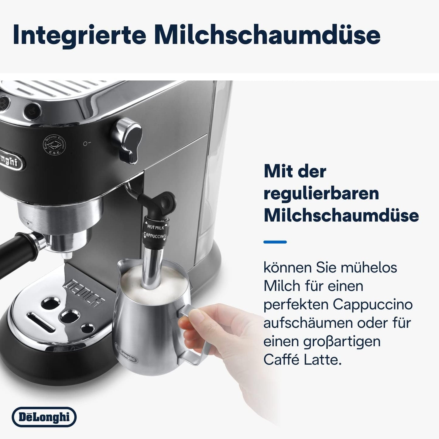 De'Longhi Dedica Style EC 685.B – Machine à expresso avec porte-filtre, machine à expresso avec mousseur à lait professionnel, seulement 15 cm de large, pour café moulu ou capsules ESE, réservoir d'eau 1 l, noir