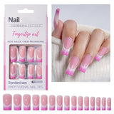 30pcs Faux Ongles Français - Colle sur Ongles Artificiels - Ongles en Gel Doux pour Femme - Ongles Adhésifs Acryliques Manucure Carrée (Rose Français)