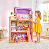 KidKraft Kayla Maison de poupée en bois avec meubles et accessoires, ensemble de jeu à 3 niveaux pour poupée de 30 cm, jouet pour 3 ans et plus, 65092 - Exclusivement sur Amazon