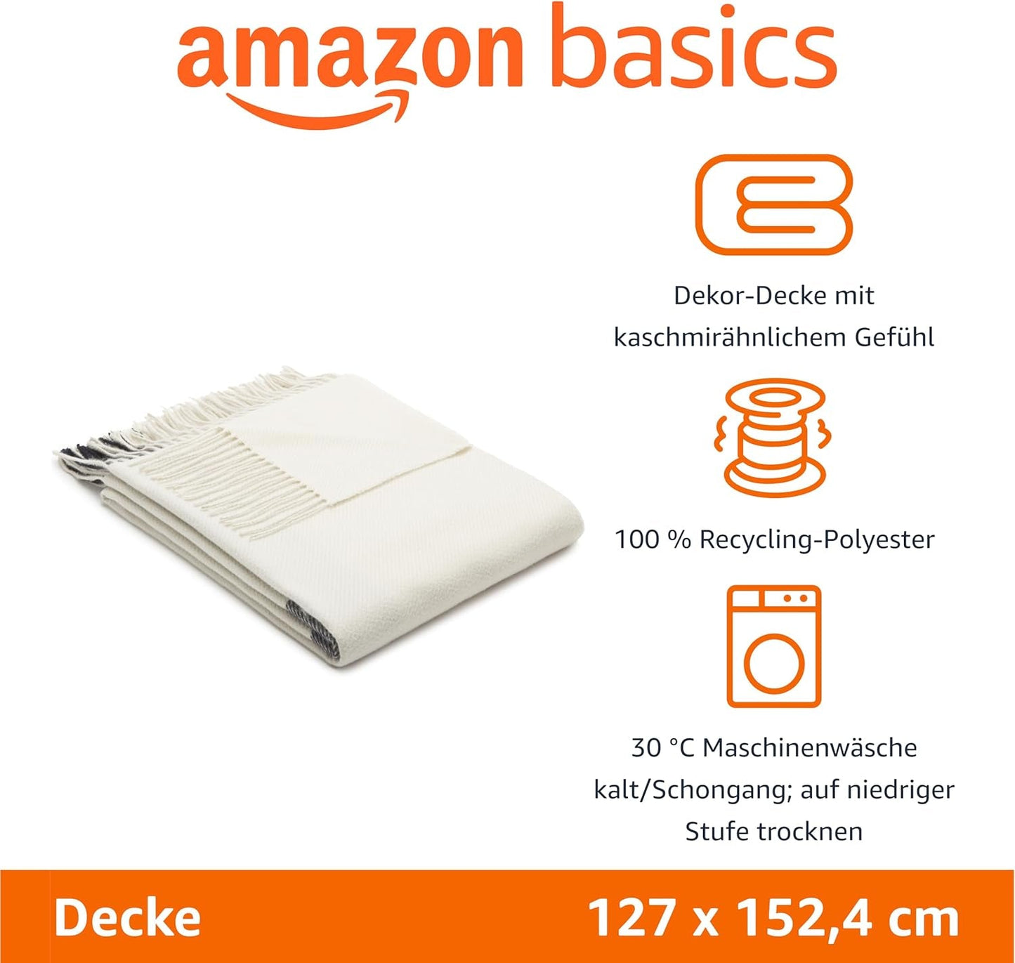 Amazon Basics Plaid léger en polyester recyclé, couverture douillette pour décoration de chambre, 127 x 152 cm, blanc ivoire avec motif bleu Check Beds and Couvertures Besuche den Amazon Basics-Store