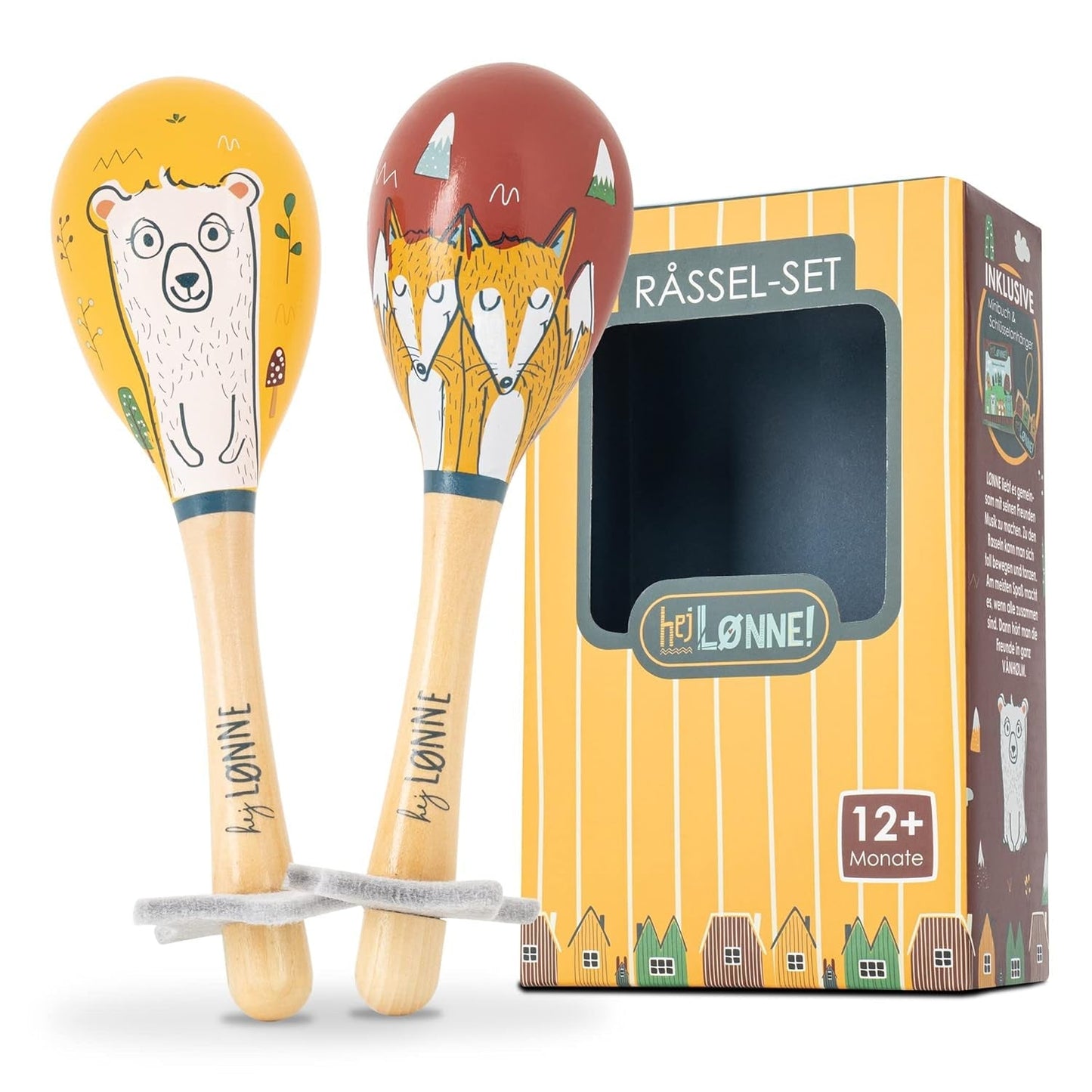 HEJ LØNNE lot de 2 cloches en bois - Maracas pour enfants - instrument de musique en bois pour favoriser la motricité, la coordination et le comportement social - cloche en bois pour enfants - jouet pour enfants Jucarii Bebe Naty Shop Titre par défaut