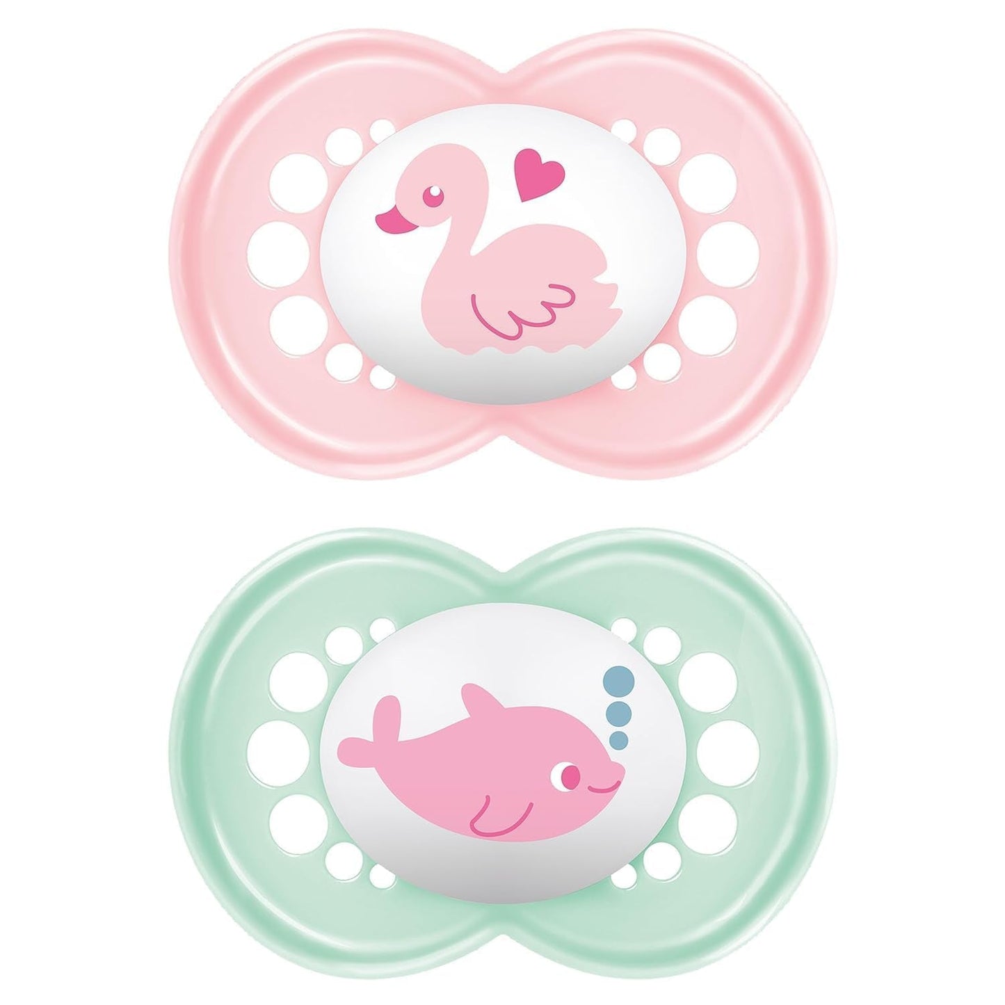 Sucettes MAM originales | 6-16 lundi | Sucettes pour bébé | Accepté par 94% | Convient à l'allaitement | Recommandé par les sages-femmes | Respectueux des dents | Silicone SkinSoft | Cygne/Dauphin | Paquet de 2