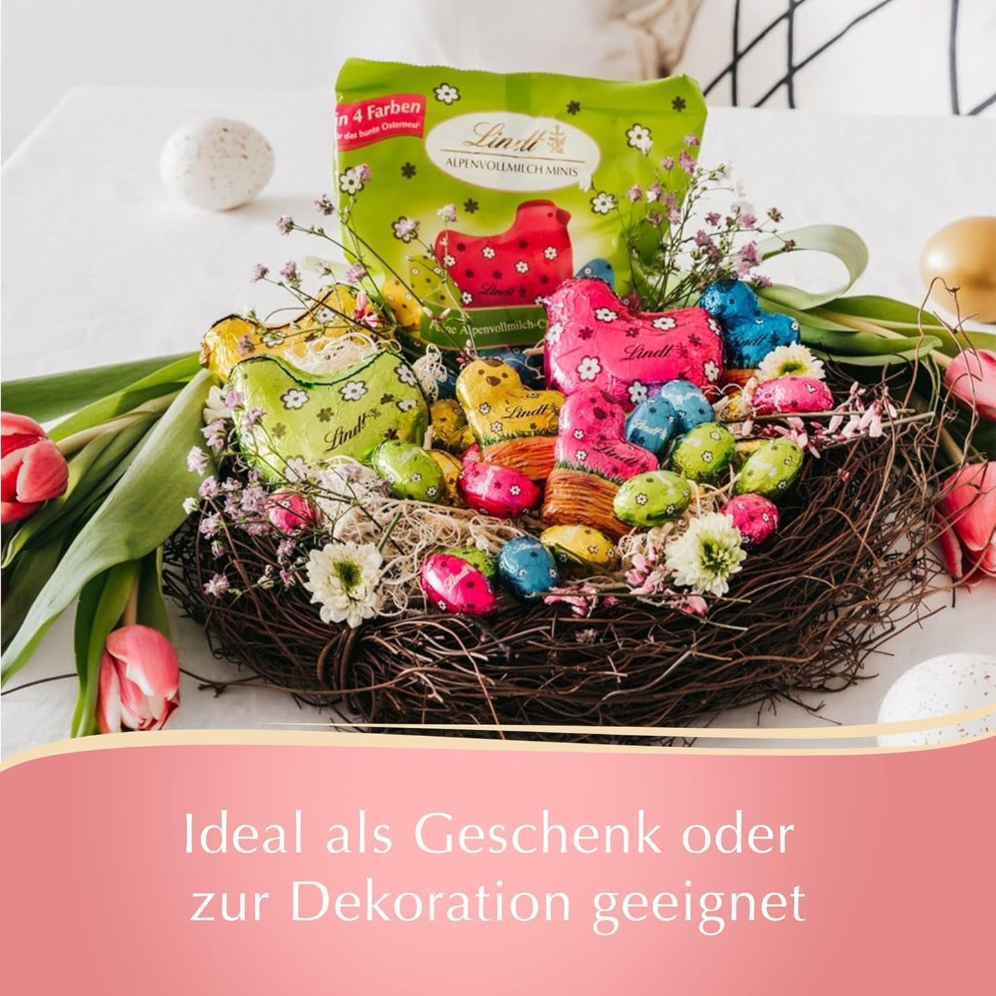Mini œufs en chocolat au lait Lindt pour décorations en chocolat | 2 sachets x 180g | Œufs en chocolat au lait de qualité supérieure, emballés joyeusement et colorés en quatre couleurs pour Pâques | Chocolat de Pâques | Cadeau chocolat