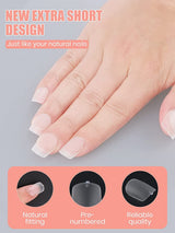 EBANKU 420 pièces de pointes d'ongles carrées courtes, pointes mates à couverture complète, pointes en gel souple, pointes d'ongles en gel transparent pré-polis, pointes d'extension d'ongles artificiels, 15 tailles (carré court)