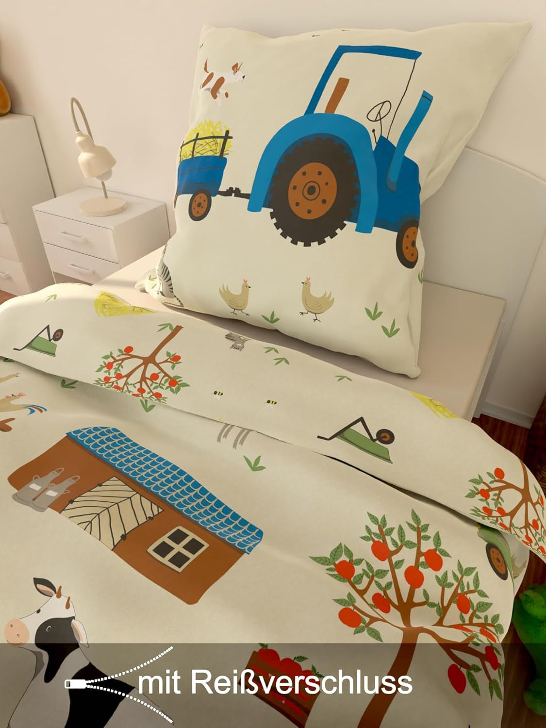 Skybrands Kinder Bettwäsche Tiere 135X200 Bauernhof Kinderbettwäsche Bagger Traktor Baumwolle Kinderbettwäsche 2Tgl. Pour les jeunes et les filles Naty Shop